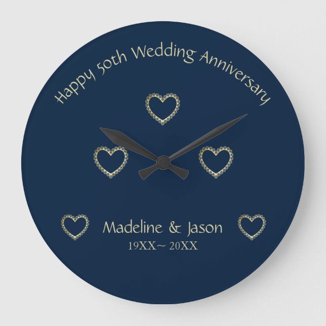 Foil Gold Floral Hearts Große Wanduhr (Vorderseite)