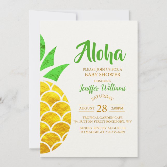 Foil Gold Geometric Pineaple | Babydusche  Einladung (Vorderseite)