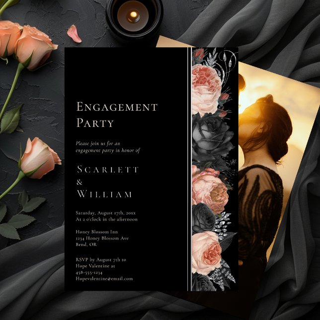 FOIL Gothic Vintag Black Foto Engagement Party Folieneinladung (Von Creator hochgeladen)