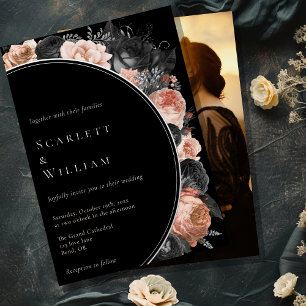 FOIL Gothic Vintage Schwarz Blush Foto Hochzeit Folieneinladung