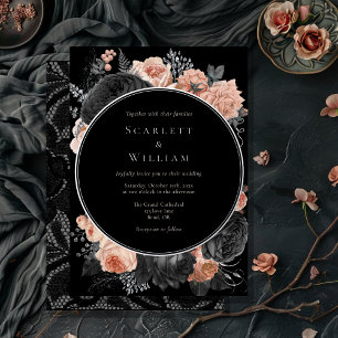 FOIL Gothic Vintage Schwarz Dunkle Blush Hochzeit Folieneinladung
