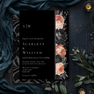 FOIL Gothic Vintage Schwarze Blush-Monogramm-Hochz Folieneinladung