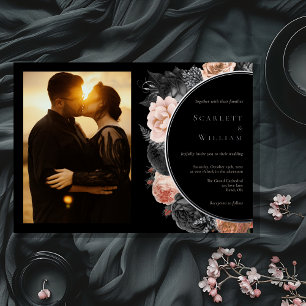 FOIL Gothic Vintage Schwarze Horizontale Foto-Hoch Folieneinladung