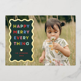 Foil Green Happy Merry Wavy Christmas Photo Card Folieneinladung