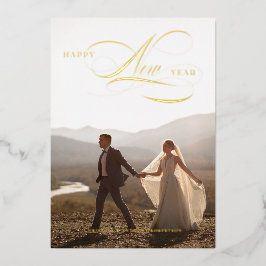 Foil Happy New Year Script Holiday Full Foto Card Folien Feiertagskarte