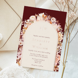 FOIL Herbst-Blumen-Bordeaux-Bogen-Monogramm-Hochze Folieneinladung