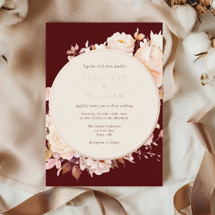 FOIL Herbst-Blumen-Bordeaux-Creme-Hochzeit Folieneinladung