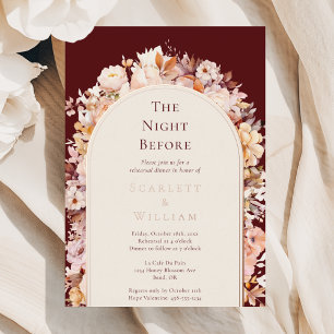 FOIL Herbst-Blumen-Bordeaux-Hochzeitsnacht Vorher Folieneinladung