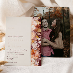 FOIL Herbst-Blumen-Bordüre Monogramm-Foto-Hochzeit Folieneinladung