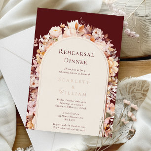 FOIL Herbst Burgund Arch Hochzeit Probe Abendessen Folieneinladung