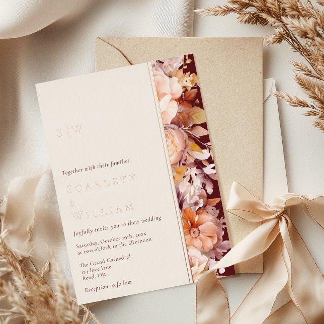 FOIL Herbst Burgundy Cream Moderne Monogram Hochze Folieneinladung (Von Creator hochgeladen)