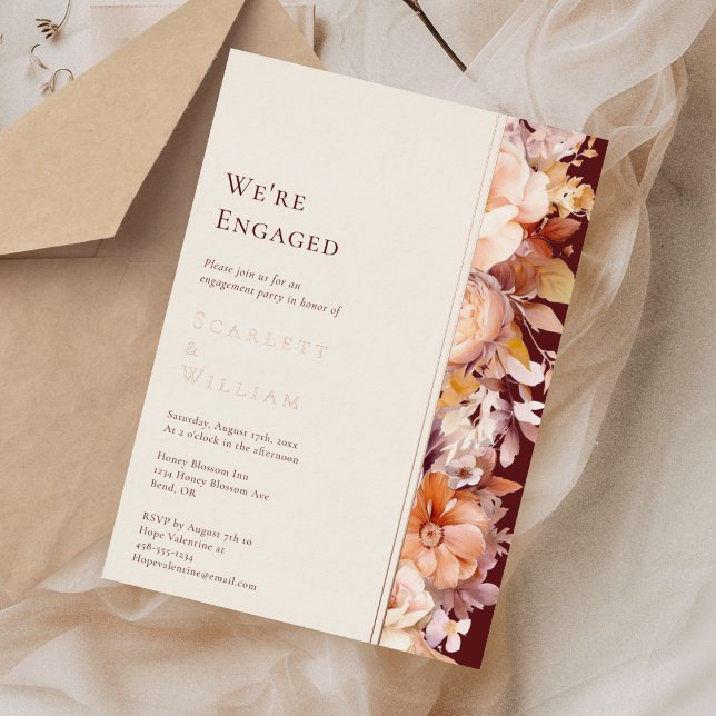 FOIL Herbst floral Burgund Moderne Wir sind Verlob Folieneinladung (Von Creator hochgeladen)