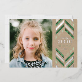 Foil Herringbone Band Holiday Foto Card - Green Folieneinladung