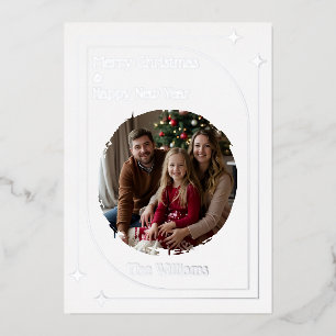 Foil Holiday Card White Silver Foto Weihnachten Folien Feiertagskarte