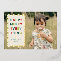 Foil Ivory Happy Merry Wavy Christmas Photo Card