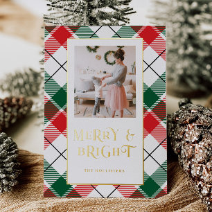 Foil Kariert Merry & Bright Holiday Foto Card aufz Folien Feiertagskarte