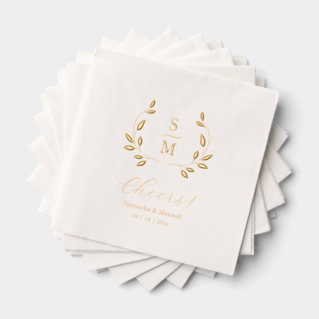 Foil Leaves Wedding Monogram Napkins Servietten Mit Folie (Insitu (Gestapelt))