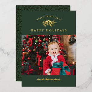 Foil Luxe Dark Green Pine Bough Foto Holiday Card Folien Feiertagskarte