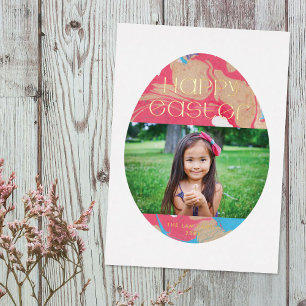 Foil Marbled Easter Egg Holiday Foto Card - Gold Folien Feiertagskarte
