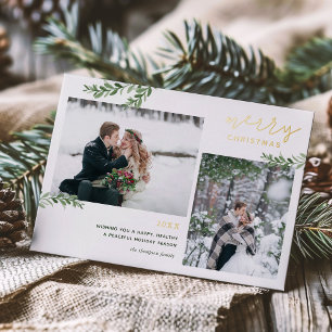 Foil Merry Christmas Grünzweige 2 Foto Folien Feiertagskarte