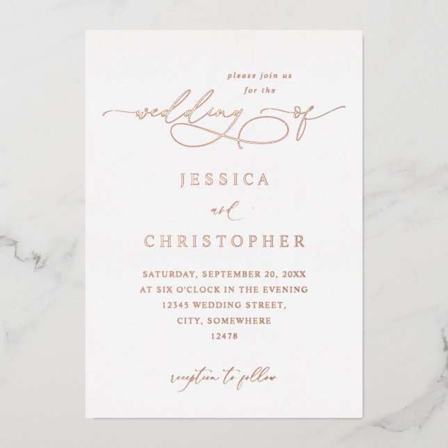 Foil Modern Calligraphy 3 Wedding Folieneinladung (Vorderseite)