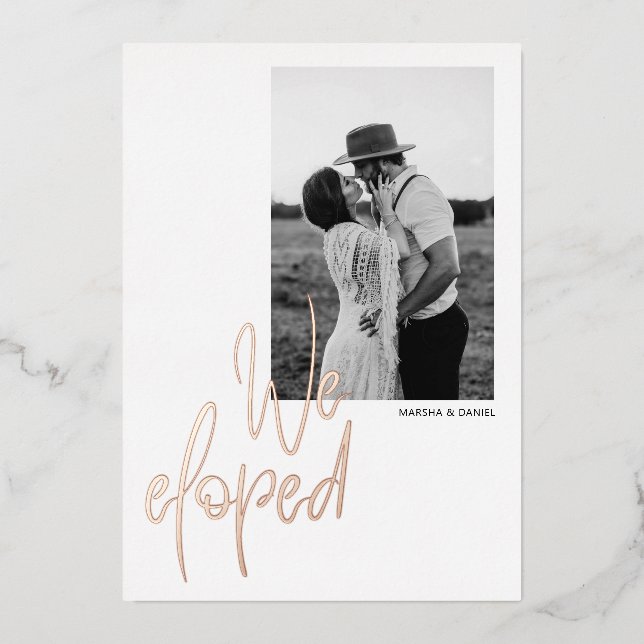 Foil Modern Calligraphy Foto Elopement Card Folieneinladung (Vorderseite)