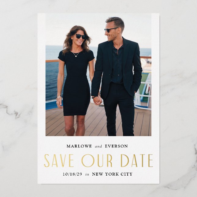 Foil Modern Elegance Foto Save the Date Karte (Vorderseite)