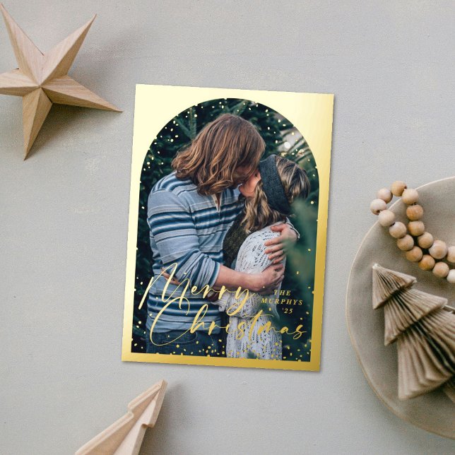 Foil Modern Snow Globe Merry Christmas Photo Card Folieneinladung (Von Creator hochgeladen)