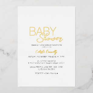 FOIL Moderne Minimalistische White Baby Dusche Folieneinladung