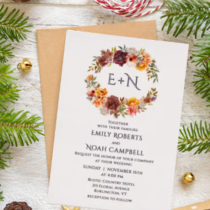 Foil Monogram Autumn Rustic Plum Floral Wedding Folieneinladung