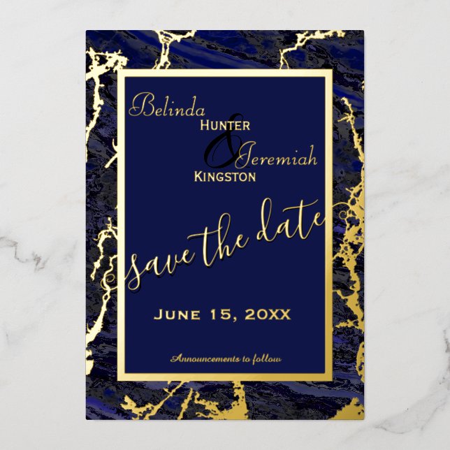 Foil & Navy Blue 5" x 7" Hochzeit Sichern Sie das  Folieneinladung (Vorderseite)