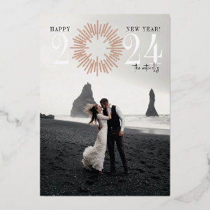 Foil New Year Firework Burst Elegante Urlaubskarte Folien Feiertagskarte