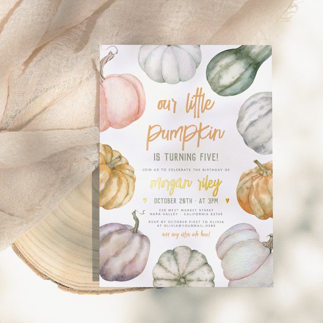 Foil Our Little Pumpkin Boho Fall Birthday Party Folieneinladung (Von Creator hochgeladen)