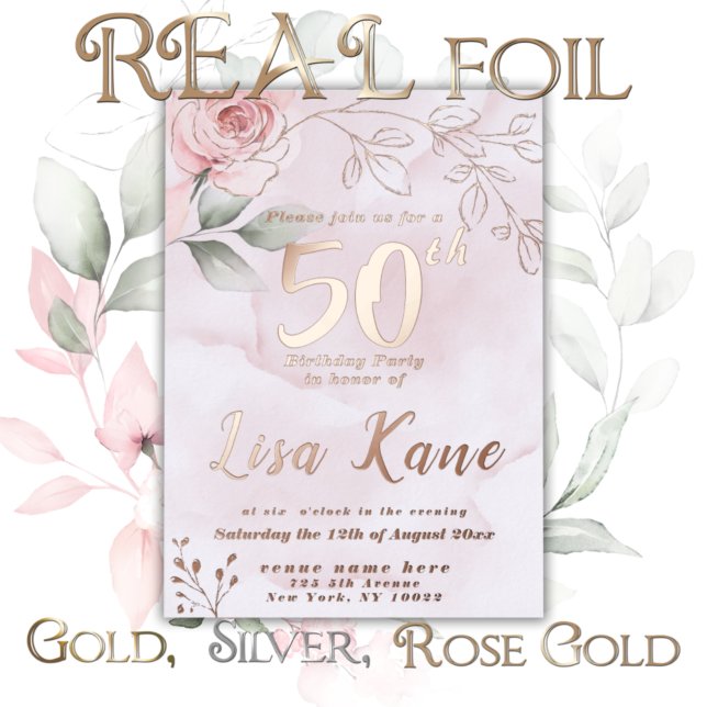 Foil Pink Rose Birthday Einladung Foil Pink (Von Creator hochgeladen)
