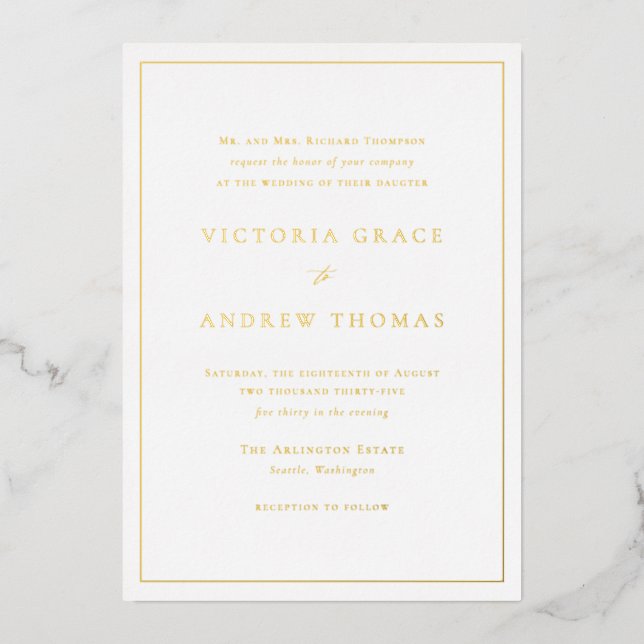 Foil Pressed Typografy Formal Wedding Foto Folieneinladung (Vorderseite)