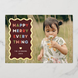 Foil Red Happy Merry Wavy Christmas Photo Card Folieneinladung