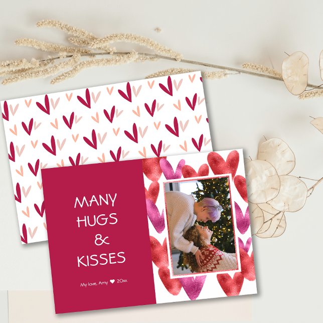 Foil Red Pink Herz Muster Valentine Fotokarte Einladung (Foil Red Pink Heart Pattern Valentine Photo Card)