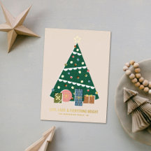 Foil Retro Vintage Christmas Tree Holiday Card