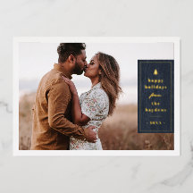 Foil Rustic Tree Woodgrain Christmas Photo Card