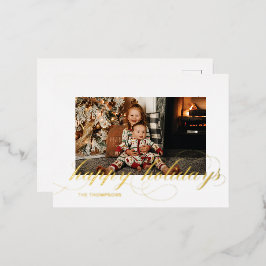 Foil Script Happy Holidays Elegantes Foto Postkart Folien Feiertagspostkarte