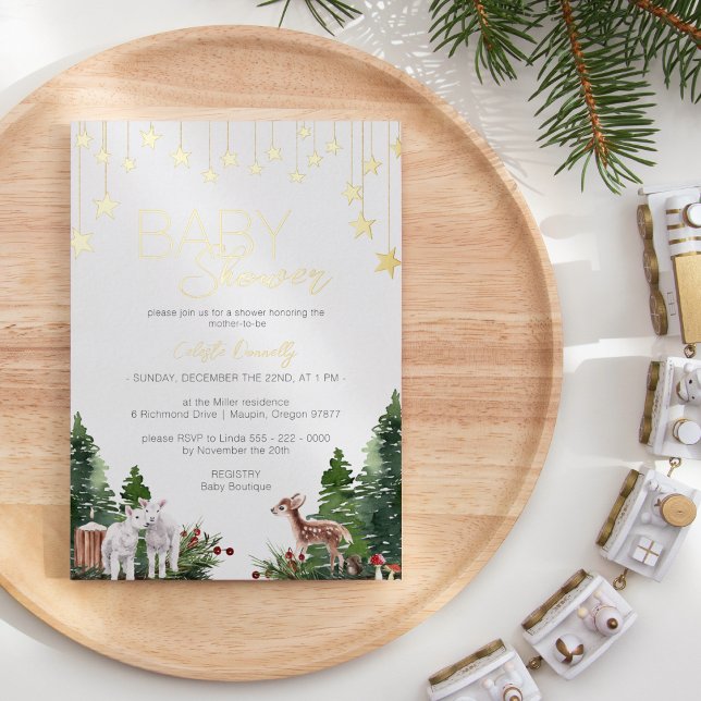 FOIL Simple Classic Christmas White Baby Shower Folieneinladung (Von Creator hochgeladen)