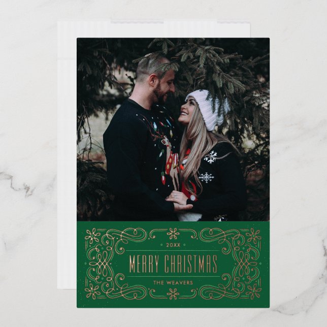 Foil Snowflake Blüh Frame Card - Green Folieneinladung (Briefumschlag)