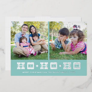 Foil typographic Ho Ho Ho Ho Holiday Card - Blau Folieneinladung