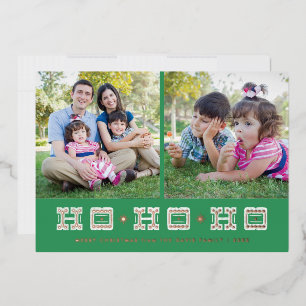 Foil typographic Ho Ho Ho Ho Holiday Card - Green Folieneinladung
