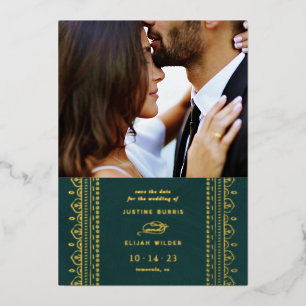 Foil verzierte Rahmen Save the Date Karte - Türkis