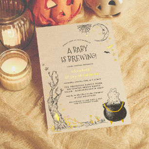 Foil Vintage Halloween Baby Is Brewing Baby Shower Folieneinladung