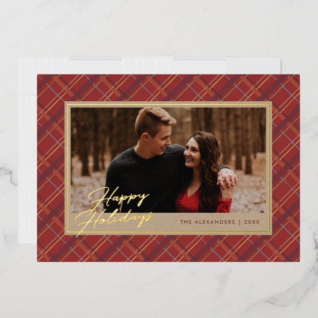 Foil Winter Kariert Holiday Foto Card - Rot Folieneinladung (Briefumschlag)