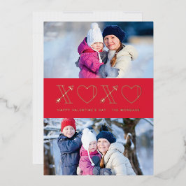 Foil Xs & Os Valentine's Day 2-Foto Card - Rot Folieneinladung
