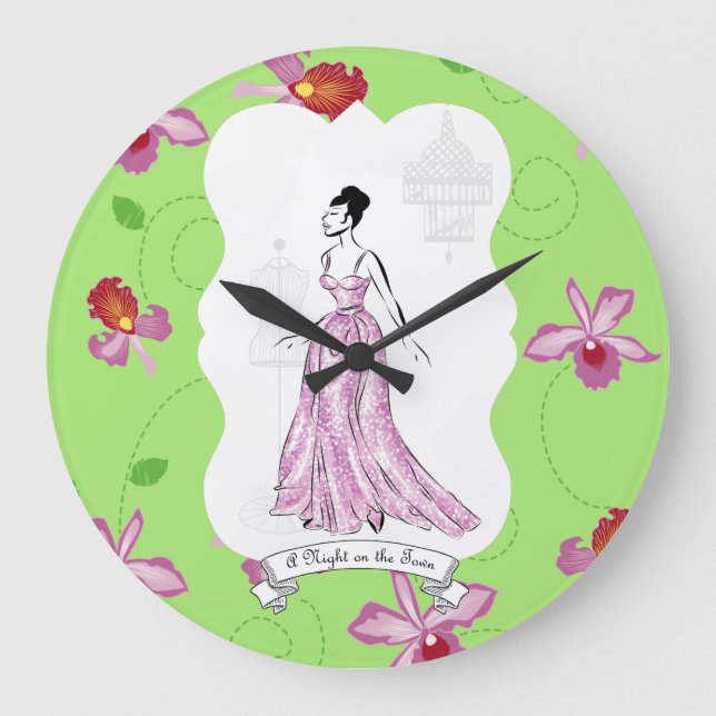 Fois à Paris Fashion Illustration Große Wanduhr (Vorderseite)