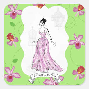 Fois à Paris Fashion Illustration Quadratischer Aufkleber